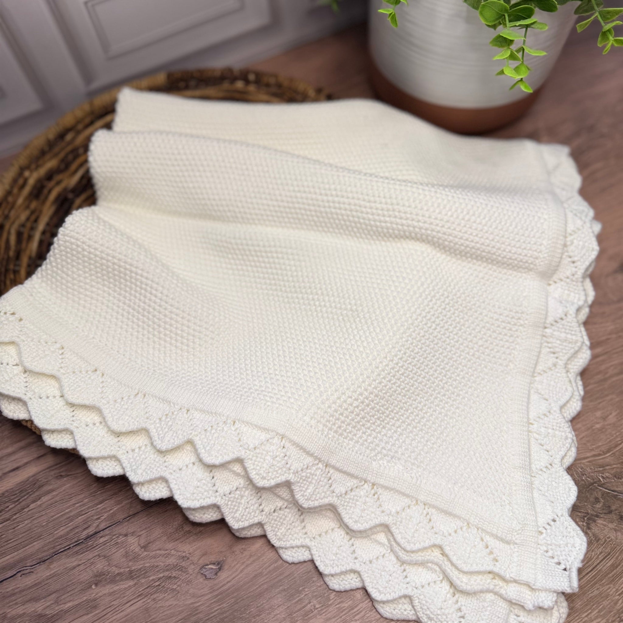 Personalized Scalloped Edge Knit Baby Blanket