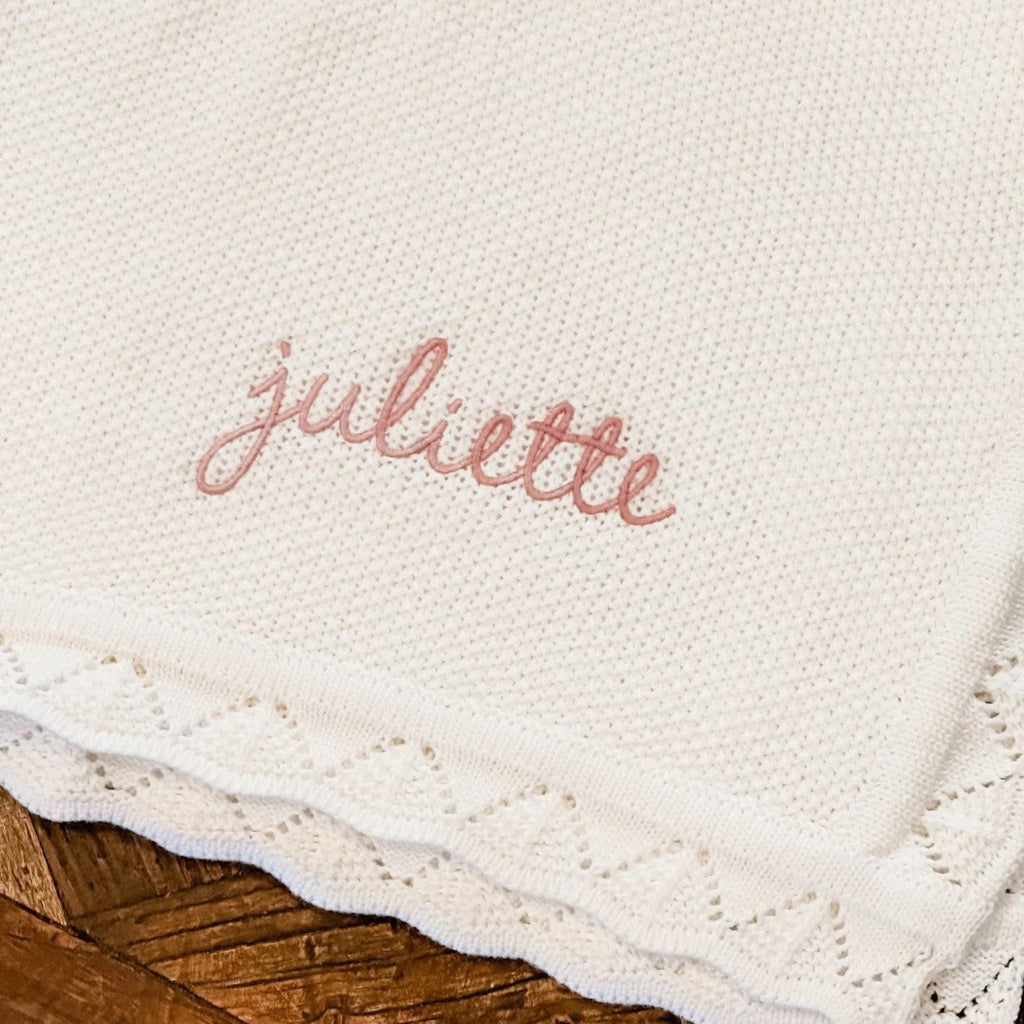 Personalized Scalloped Edge Knit Baby Blanket